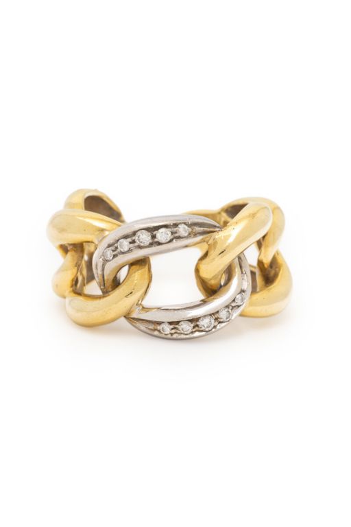 18k Yellow and White Gold Diamond Chain Ring