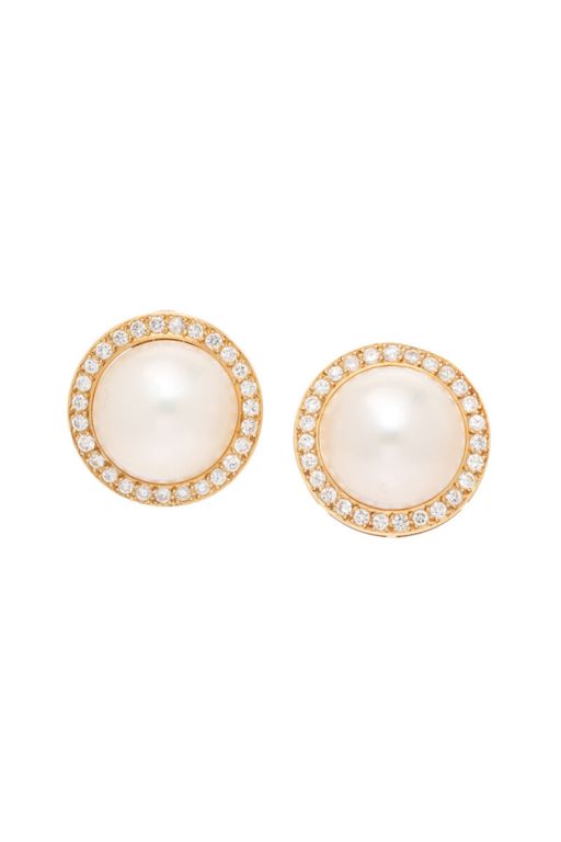 18k Yellow Gold Pearl and Diamond Earrings