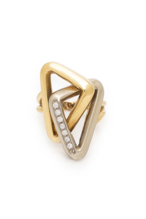 18k Yellow and White Gold Diamond Geometric Ring