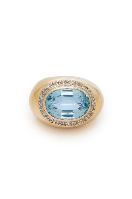 14k Yellow Gold Topaz and Diamond Ring