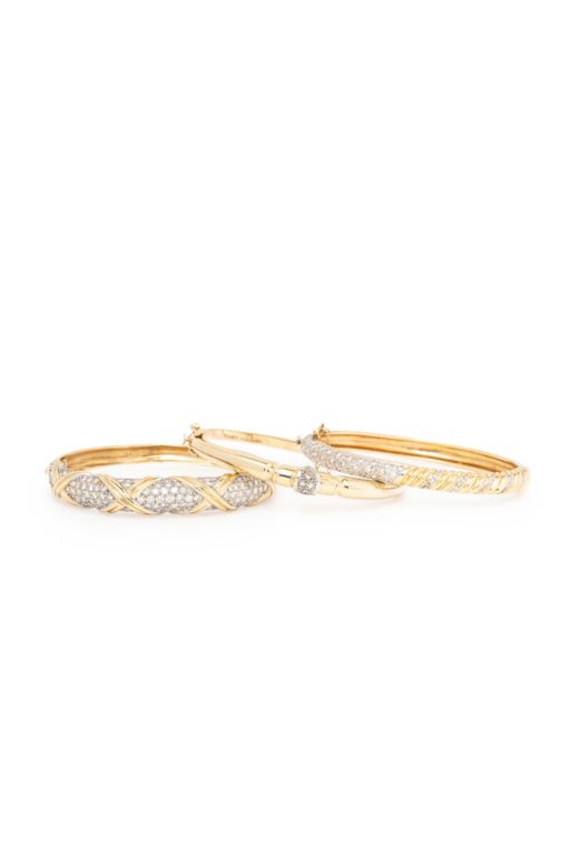 Three 14k Yellow Gold Diamond Bangle Bracelets
