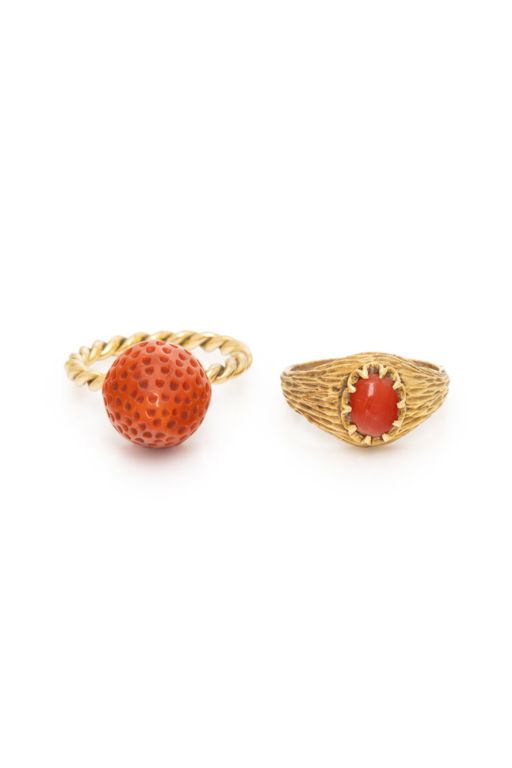 Two 18k Yellow Gold Coral Rings