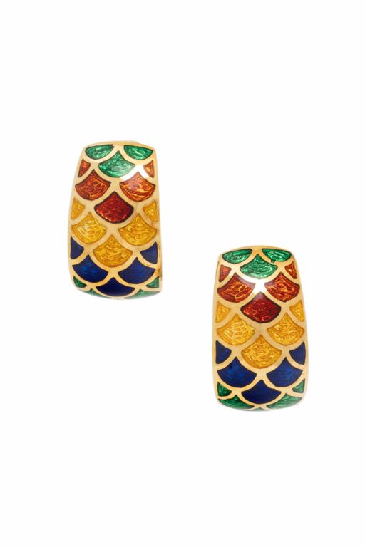 18k Yellow Gold Polychrome Enamel Earrings