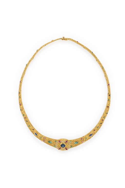 18k Yellow Gold Multi-Gem Collar Necklace