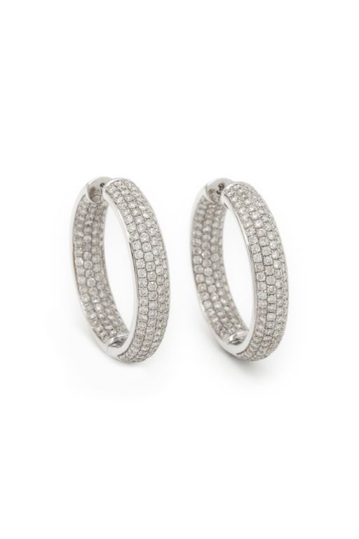 18k White Gold Diamond Hoop Earrings