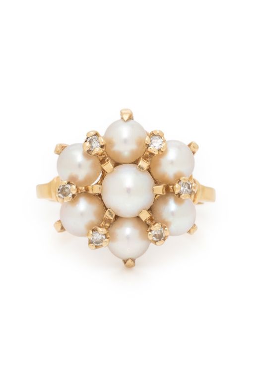 14k Yellow Gold Pearl and Diamond Ring