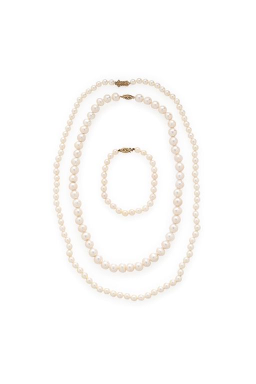 14k Yellow Gold Pearl Jewelry Set