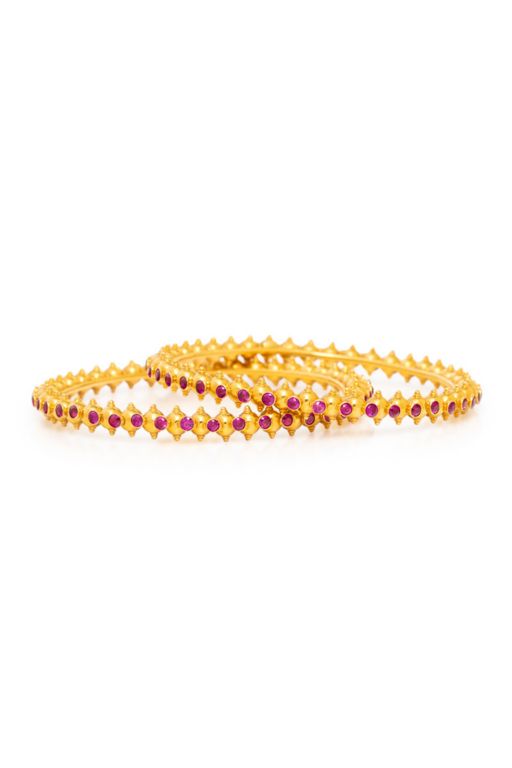 Two 22k Yellow Gold Ruby Bangle Bracelets