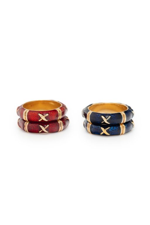 Pair of 18k Yellow Gold and Enamel Rings