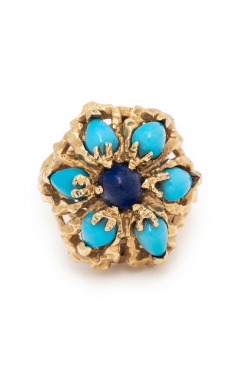14k Yellow Gold Hardstone and Lapis Lazuli Ring
