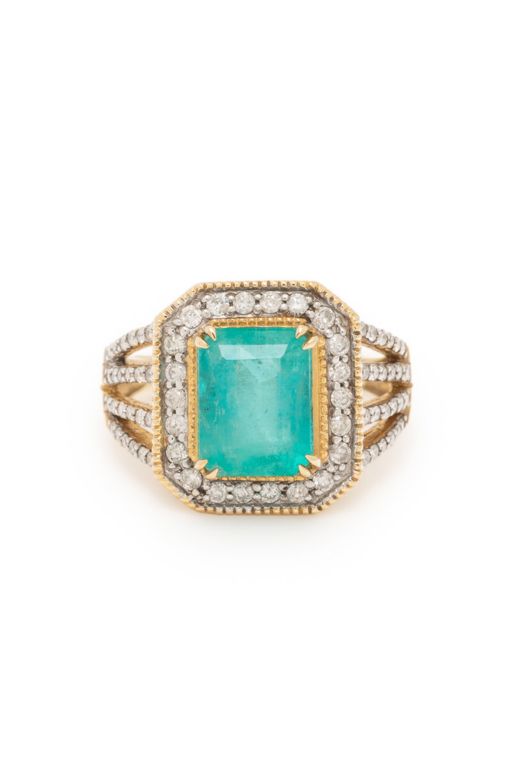 14k Yellow Gold Emerald and Diamond Ring
