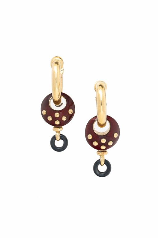 18k Yellow Gold and Enamel Earrings
