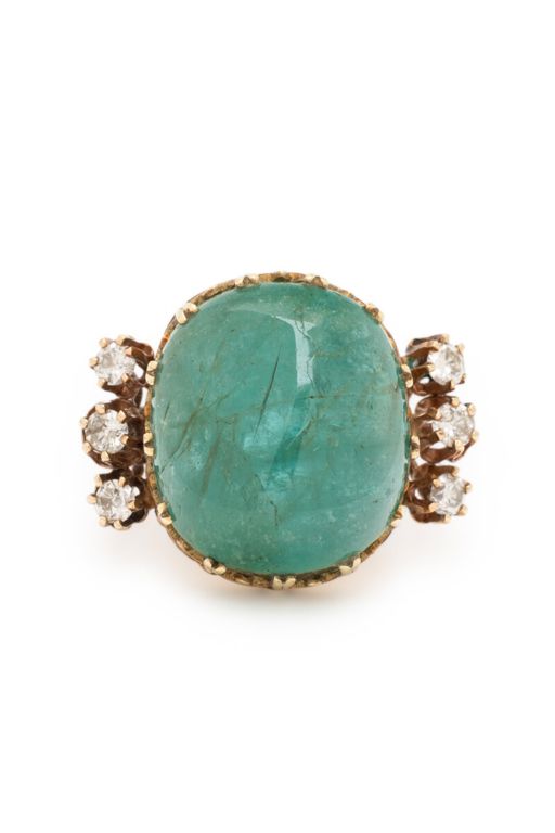 14k Yellow Gold Emerald and Diamond Ring