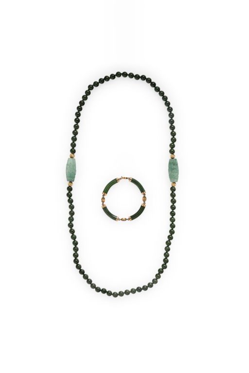 14k Yellow Gold Jade Jewelry Set