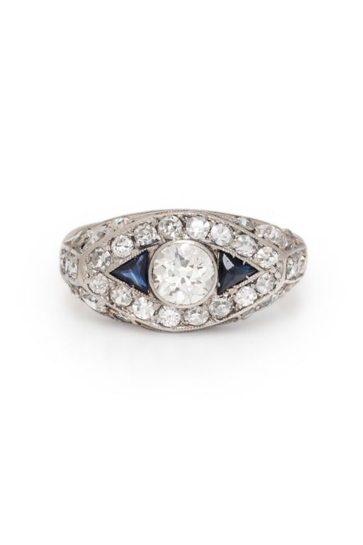 Platinum and 14k Gold Diamond and Sapphire Ring