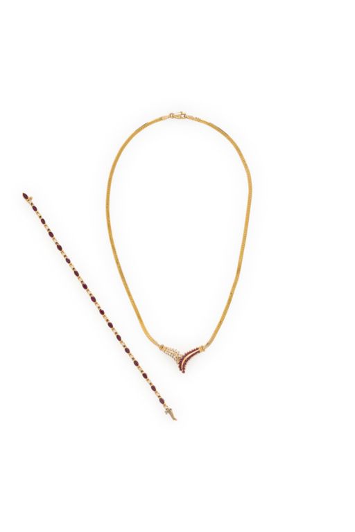 14k Yellow Gold Ruby and Diamond Jewelry Set