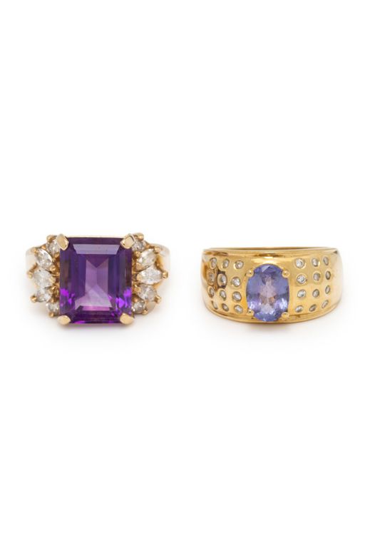 Two Yellow Gold Gemstone Rings