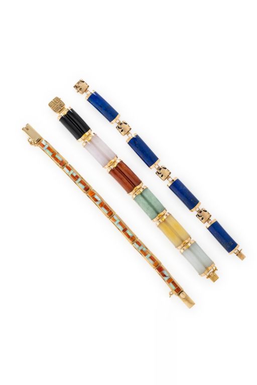 Three 14k Yellow Gold Gemstone Bracelets