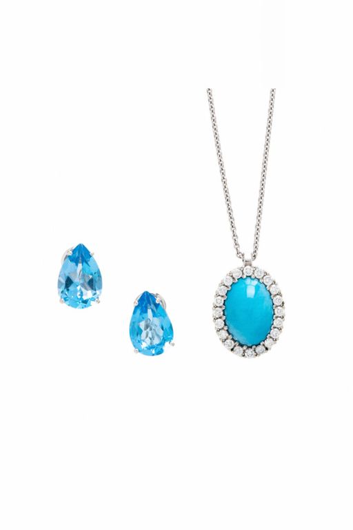 14k White Gold Gemstone Jewelry Set