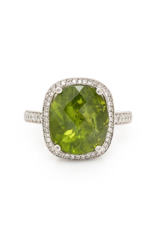 14k White Gold Peridot and Diamond Ring