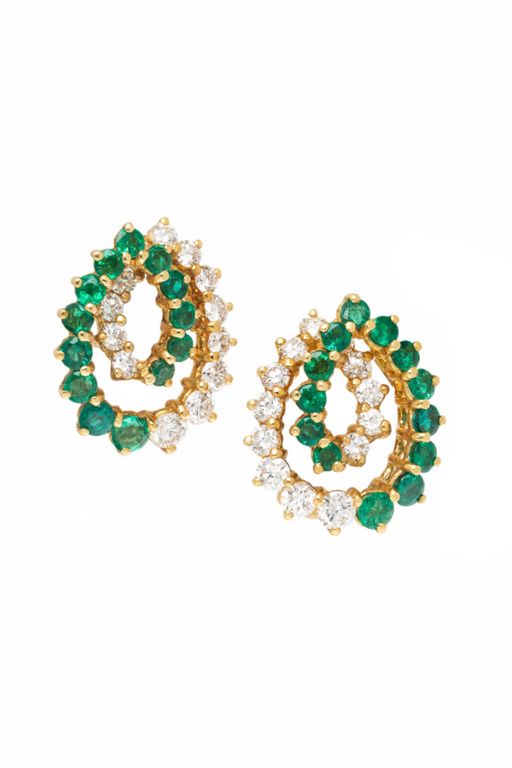 18k Yellow Gold Diamond and Emerald Earrings