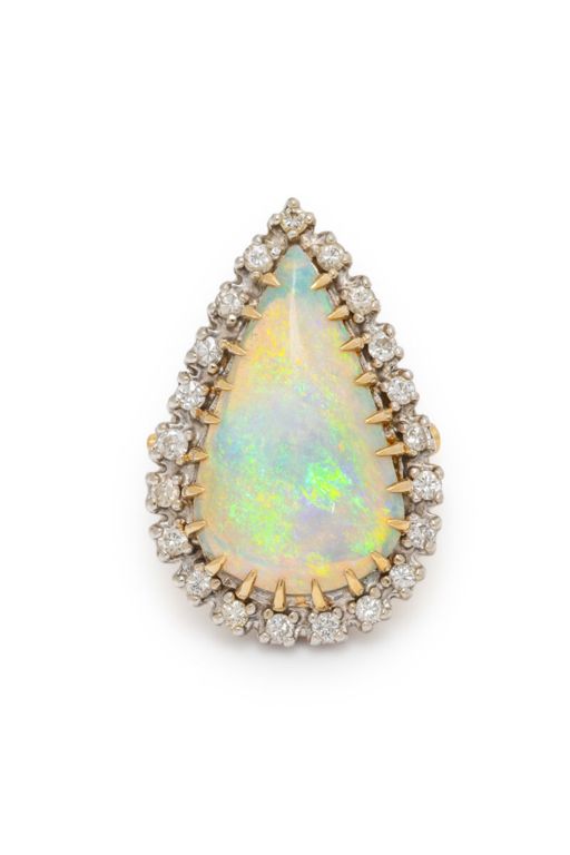 14k Yellow and White Gold Opal and Diamond Ring