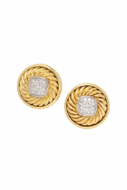 18k Yellow and White Gold Diamond Earrings