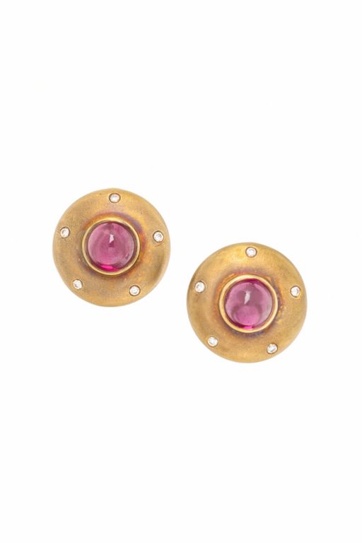 18k Yellow Gold Garnet and Diamond Earrings