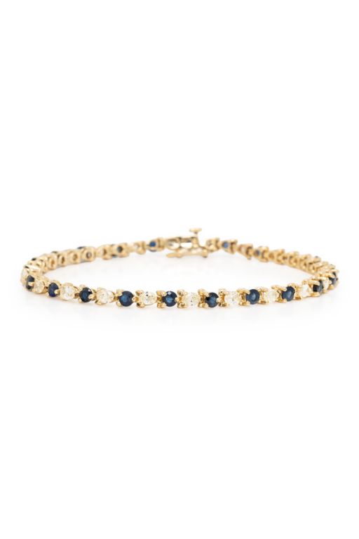 14k Yellow Gold Diamond and Sapphire Line Bracelet