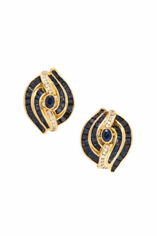 18k Yellow Gold Sapphire and Diamond Earrings