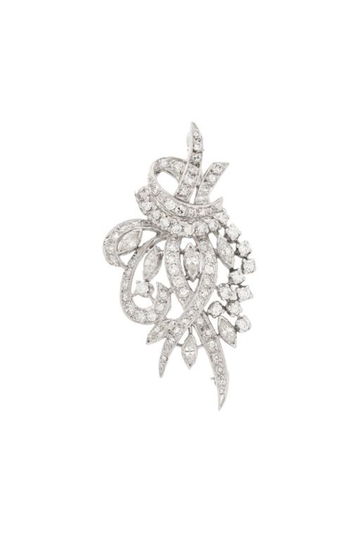 14k White Gold Diamond Brooch