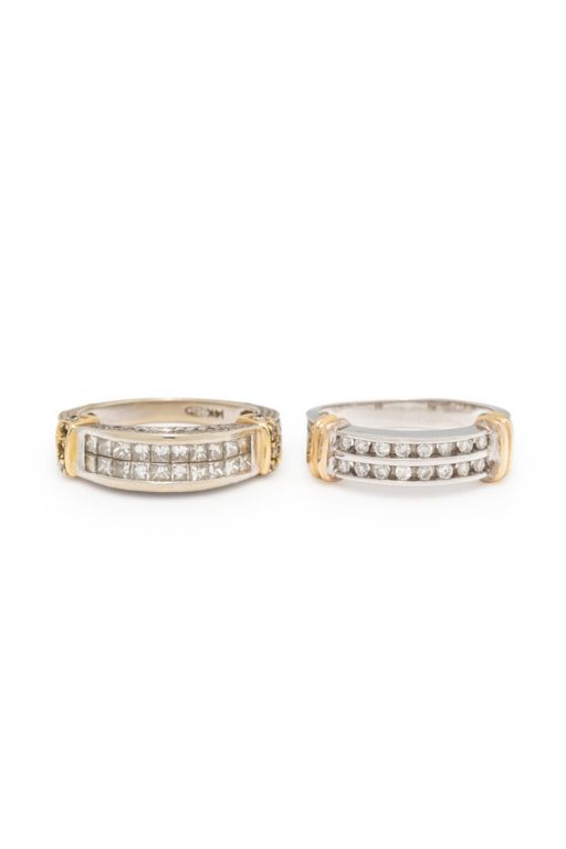 Two 14k White and Yellow Gold Diamond Rings