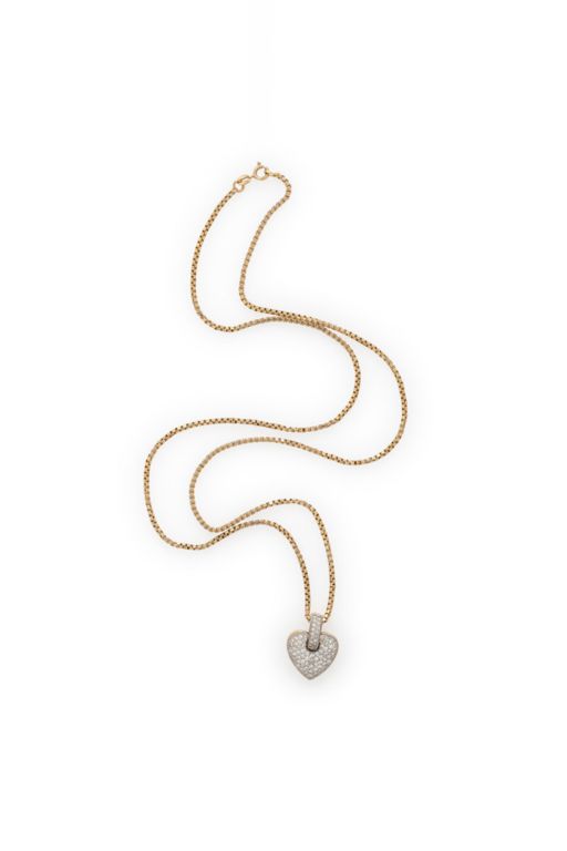 14k Yellow Gold Diamond Heart Pendant Necklace