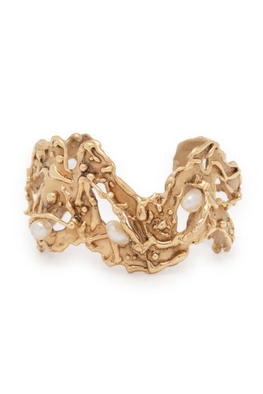 14k Yellow Gold Pearl Cuff Bracelet