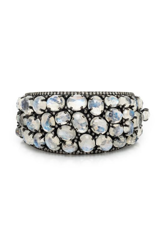 Silver and Gold Moonstone and Diamond Bracelet