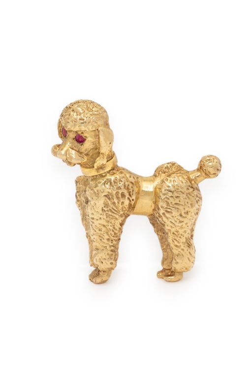 14k Yellow Gold Ruby Poodle Brooch