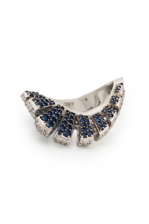 18k White Gold Diamond and Sapphire Twist Ring