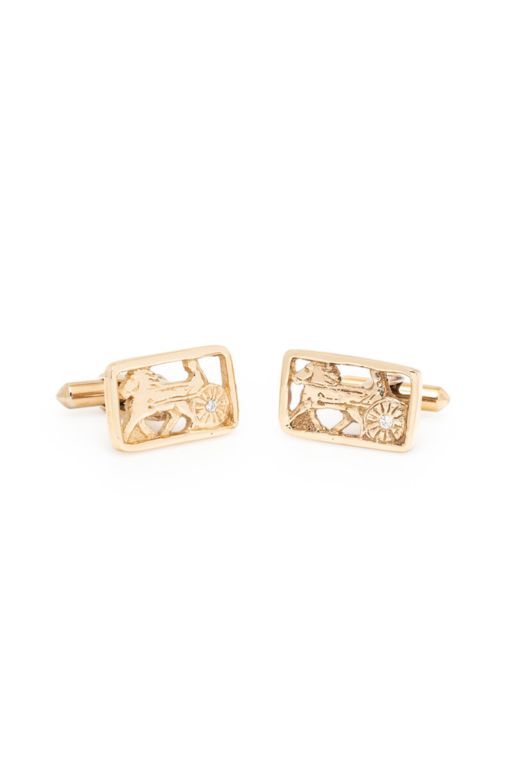 14k Yellow Gold and Diamond Equestrian Cufflinks