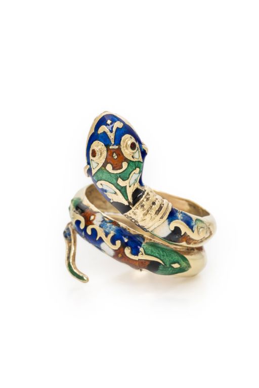 14k Yellow Gold and Enamel Snake Ring