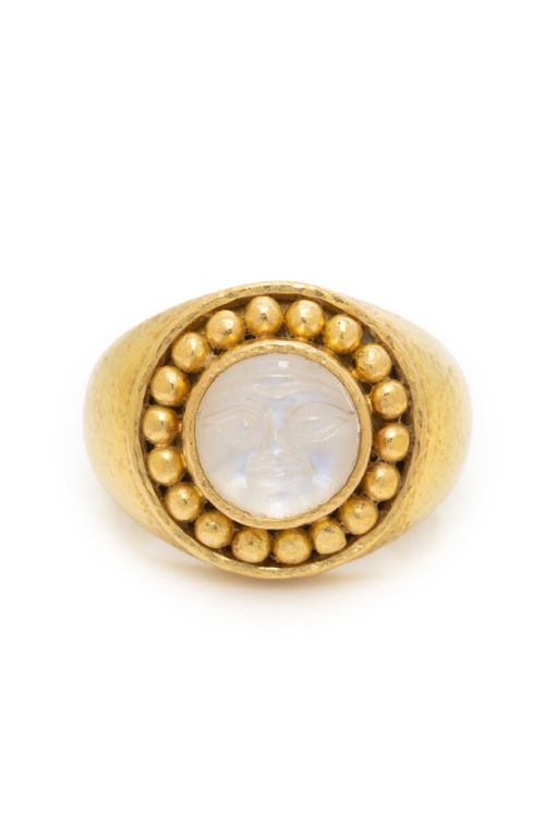 18k Yellow Gold Moonstone and MOP Ring