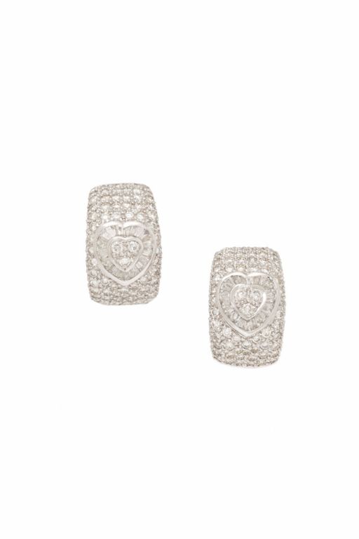 18k White Gold Diamond Heart Hoop Earrings
