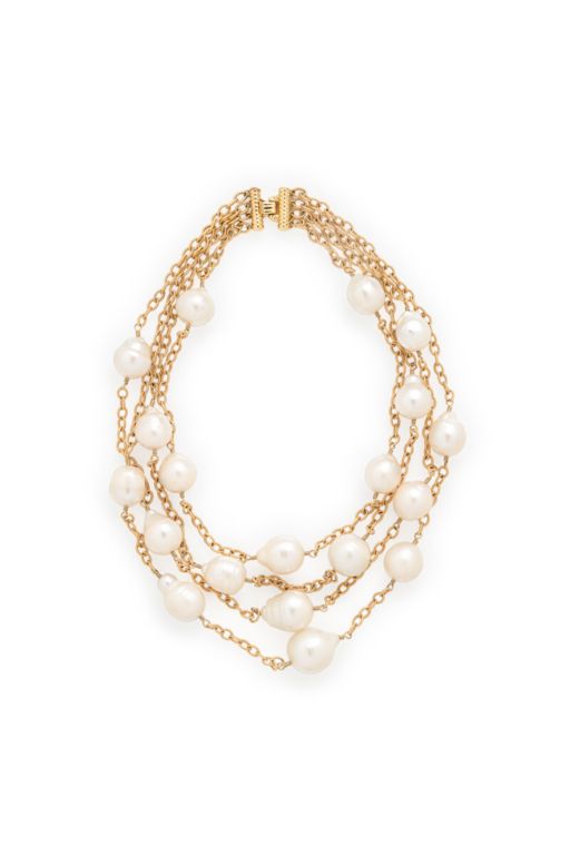 18k Yellow Gold Pearl Chain Necklace