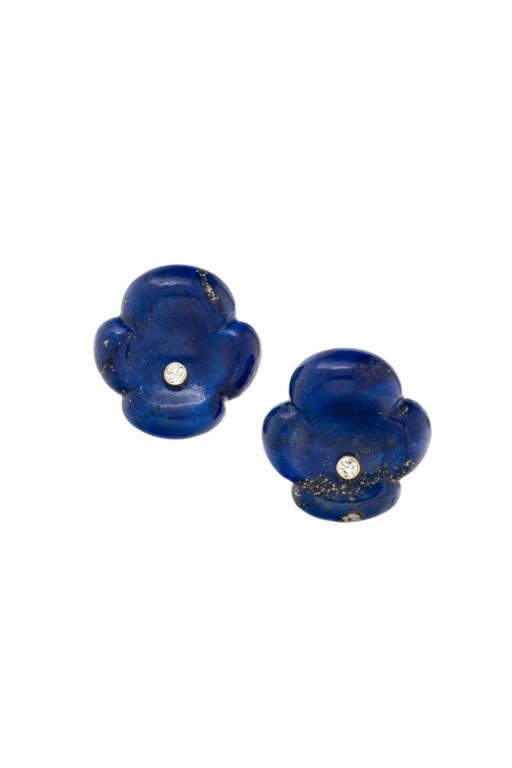 14k Yellow Gold Lapis and Diamond Flower Earrings