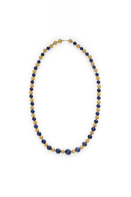 18k Yellow Gold Lapis Lazuli Bead Necklace