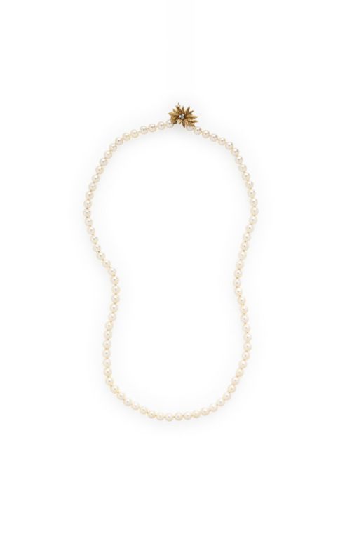 18k Yellow Gold Pearl and Diamond Necklace