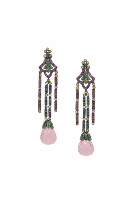 18k Blackened Gold Multi-Gem Earrings