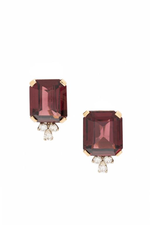 14k Yellow Gold Garnet and Diamond Earrings