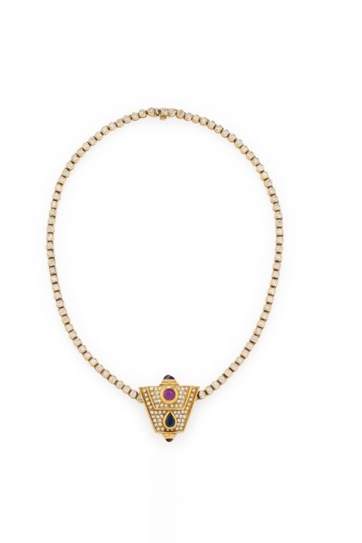 18k Yellow Gold Multi-Gem Slide Pendant Necklace