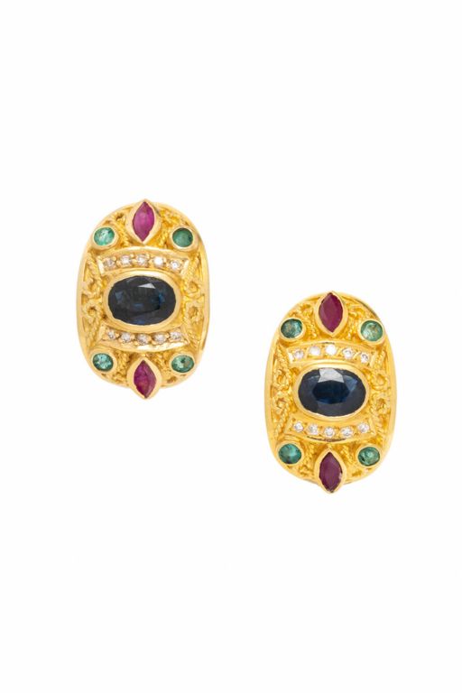 18k Yellow Gold Multi-Gem Earrings