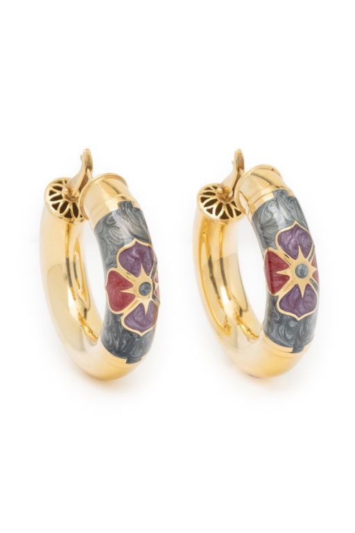 18k Yellow Gold and Enamel Hoop Earrings